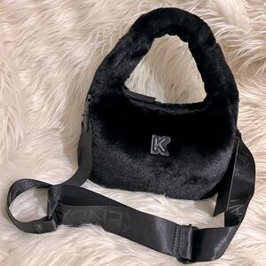 Kendall + Kylie black faux fur purse